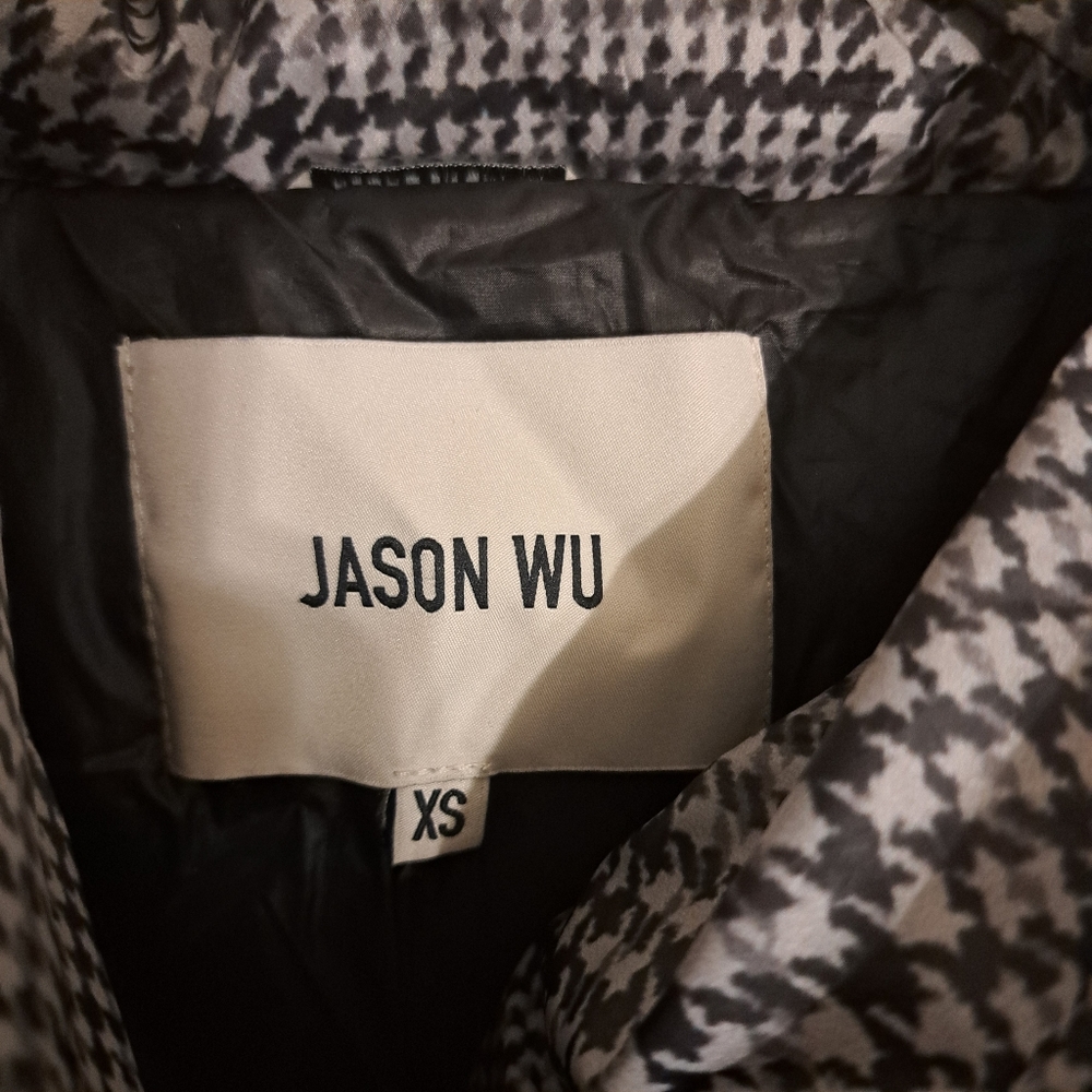 Jason Wu Gray Houndstooth Double Breasted Puffer Coat - Picture 3 of 7